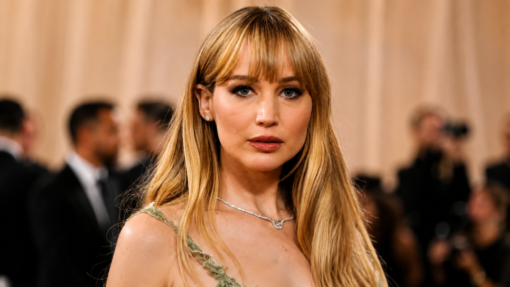 Jennifer Lawrence wearing an elegant gown at a red carpet event
