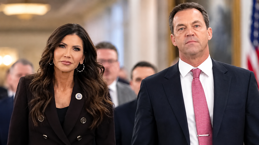 Kristi Noem and Bryon Noem pictured together during their marriage