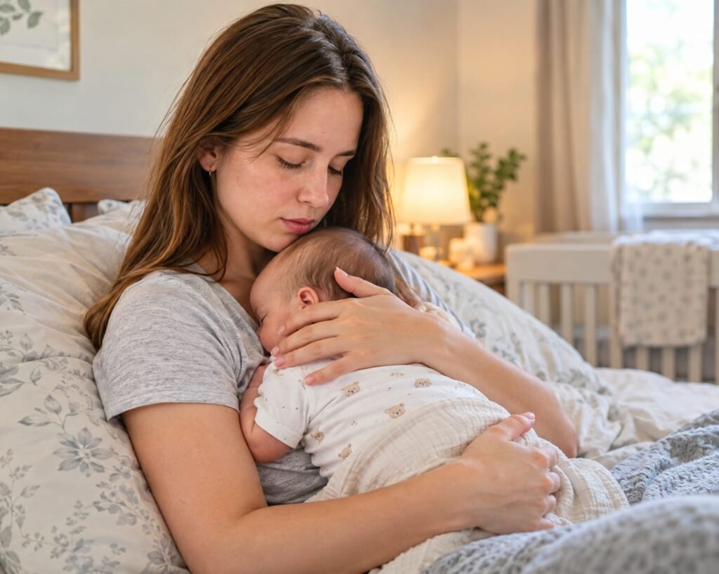 Anna Carpenter caring for a newborn as an overnight night nanny