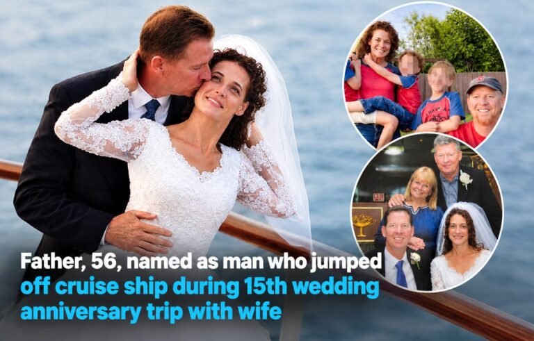 Thomas Gigler, 56, pictured with his wife and family as reports say he jumped from a Carnival cruise ship during their 15th wedding anniversary trip.
