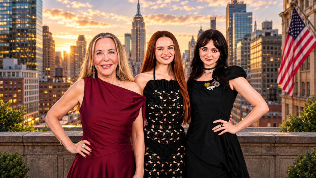 Denise Di Novi with Joey King and Maisie Williams during Practical Magic 2 promotional event