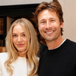 Glen Powell and Michelle Randolph sharing a moment as they confirm their serious romance