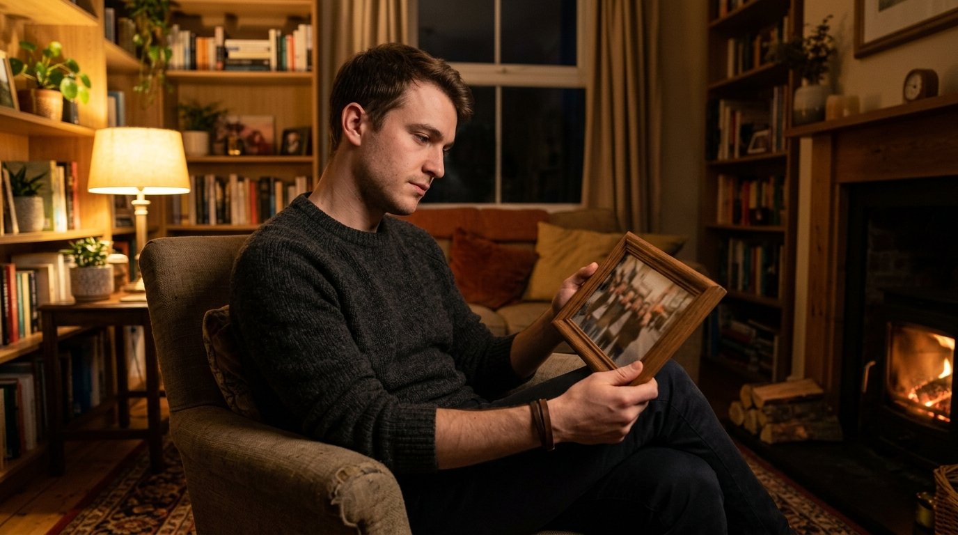 Survivor reflecting upon vintage memories and photographs from his pre-accident life