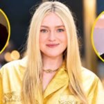 Dakota Fanning pictured with childhood photo and Kurt Russell